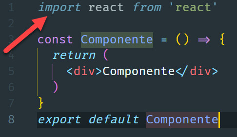 Import React from React usando rafce con ES7+ React Snippets